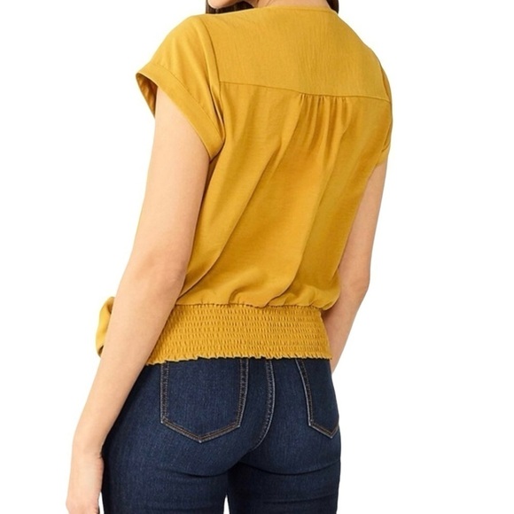 NWOT NINE WEST Women's Tie Waist Wrap Top Blouse Mustard Yellow Size XS - Picture 2 of 16